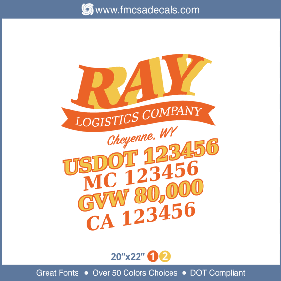 Company Name, Truck Door Decal, Location, USDOT, MC, GVW, CA