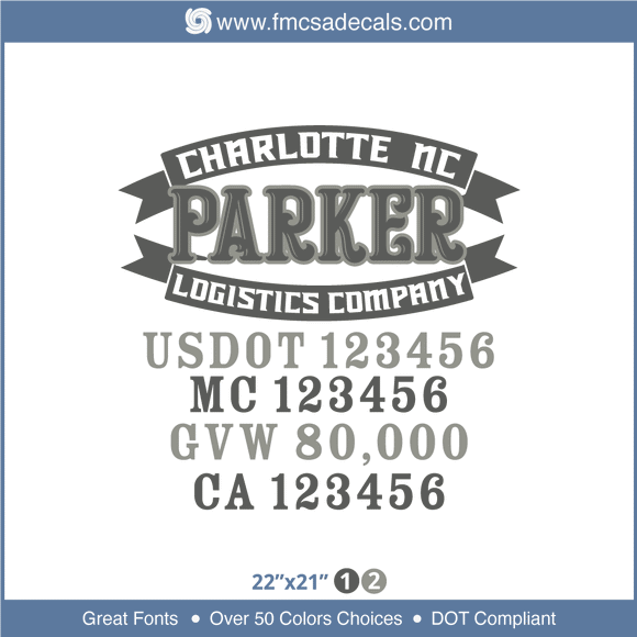 Company Name 2 Lines + 5 Location Or Regulation Numbers Trucking Themed Decals Lettering (USDOT, MC, GVW, CA), 2 Pack