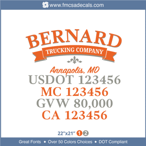 Truck Door Decal, Company Name, Location, USDOT, MC, GVW, CA