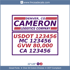 Truck Door Decal, Company Name, Location, USDOT, MC, GVW, CA