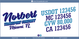Truck Door Decal, Company Name, Location, USDOT, MC, GVW, CA