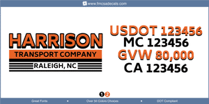 Truck Door Decal, Company Name, Location, USDOT, MC, GVW, CA