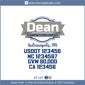 Company Name, Truck Door Decal, Location, USDOT, MC, GVW, CA