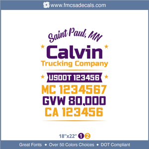 Company Name, Truck Door Decal, Location, USDOT, MC, GVW, CA