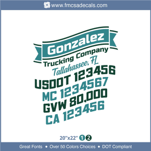 Company Name, Truck Door Decal, Location, USDOT, MC, GVW, CA