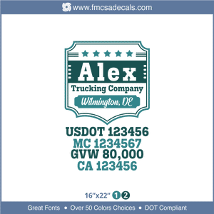 Company Name, Truck Door Decal, Location, USDOT, MC, GVW, CA