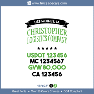 Company Name, Truck Door Decal, Location, USDOT, MC, GVW, CA