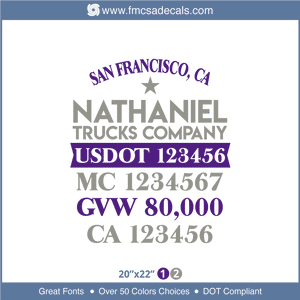 Company Name, Truck Door Decal, Location, USDOT, MC, GVW, CA