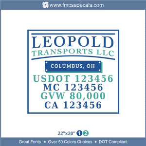 Company Name, Truck Door Decal, Location, USDOT, MC, GVW, CA