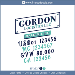 Company Name, Truck Door Decal, Location, USDOT, MC, GVW, CA
