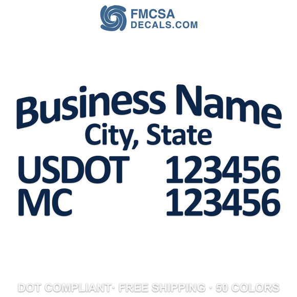 arched business name, location, usdot & mc decal sticker