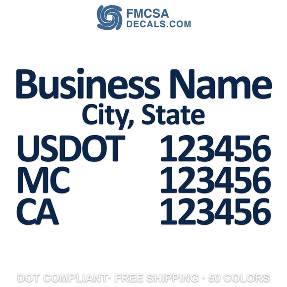 business name, location, usdot, mc & ca decal sticker
