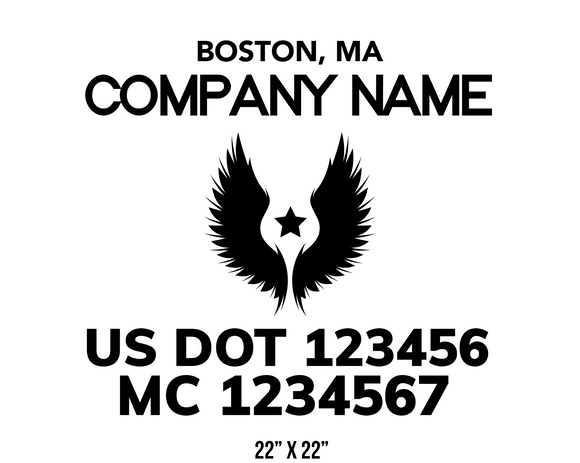 company name truck decal wings star and usdot mc 