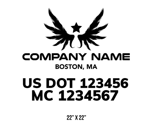 company name truck decal wings star and usdot mc 