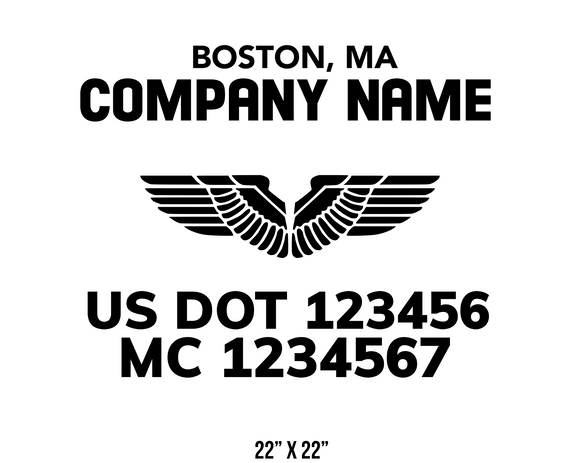 company name truck decal wings and usdot mc 