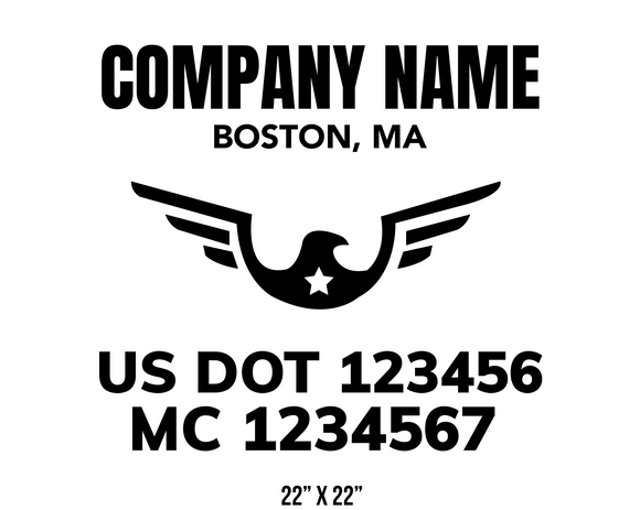 company name truck decal eagle star and usdot mc patriotic