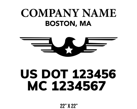 company name truck decal eagle star and usdot mc patriotic