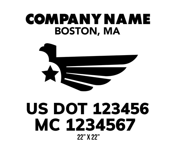 company name truck decal eagle star and usdot mc patriotic