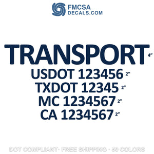 transport company name usdot txdot mc ca decal