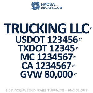 trucking company name with usdot txdot mc ca gvw decal sticker