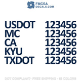 usdot, mc, ca, kyu & txdot decal sticker