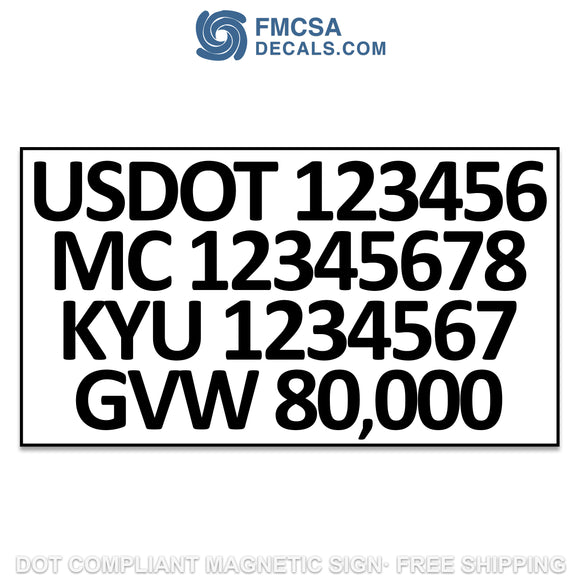 usdot mc kyu gvw magnetic sign